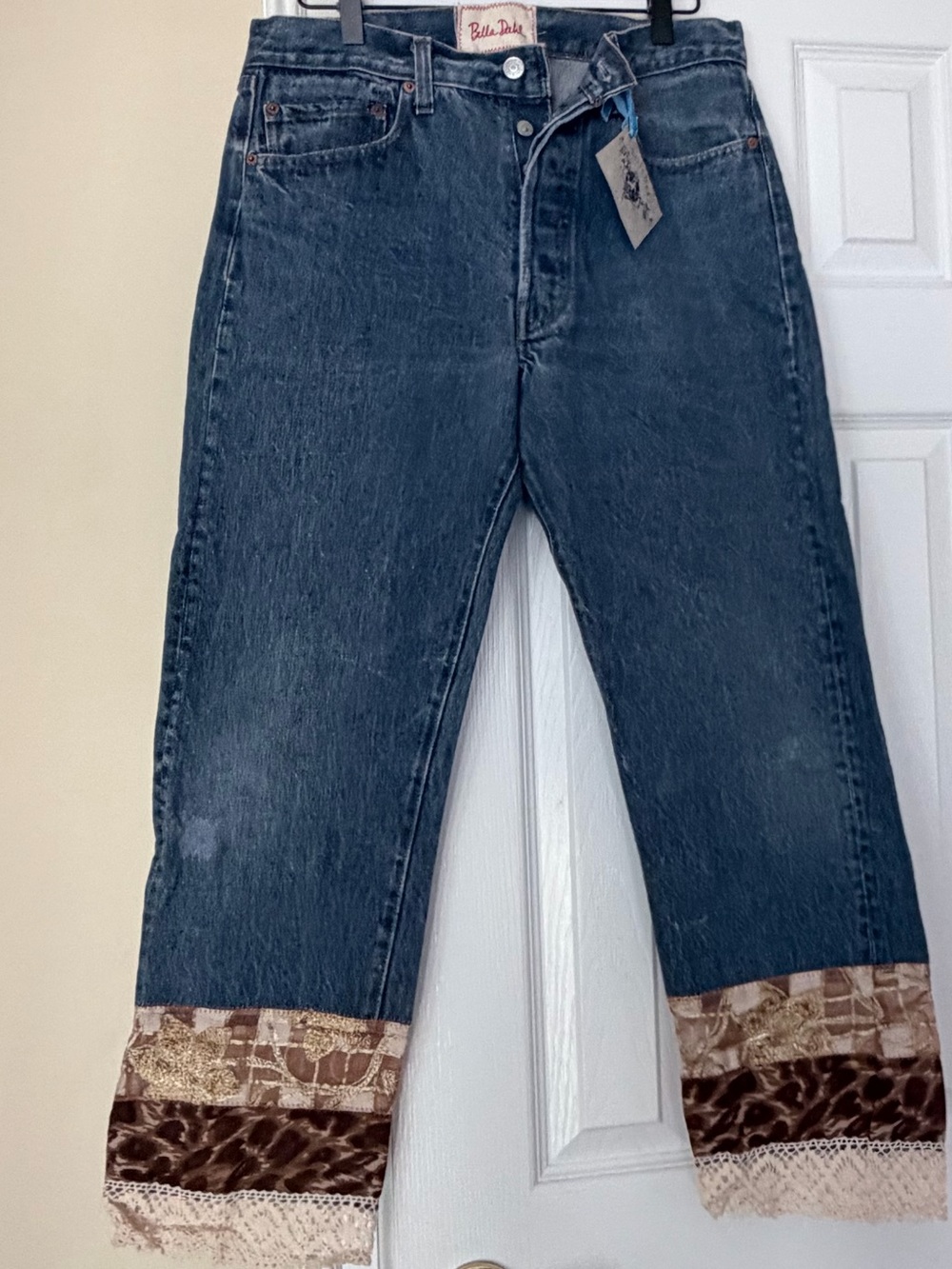 Bella Dahl One of a Kind Vintage Patchwork Silk Cuff Jeans USA NWOT Boho Cropped